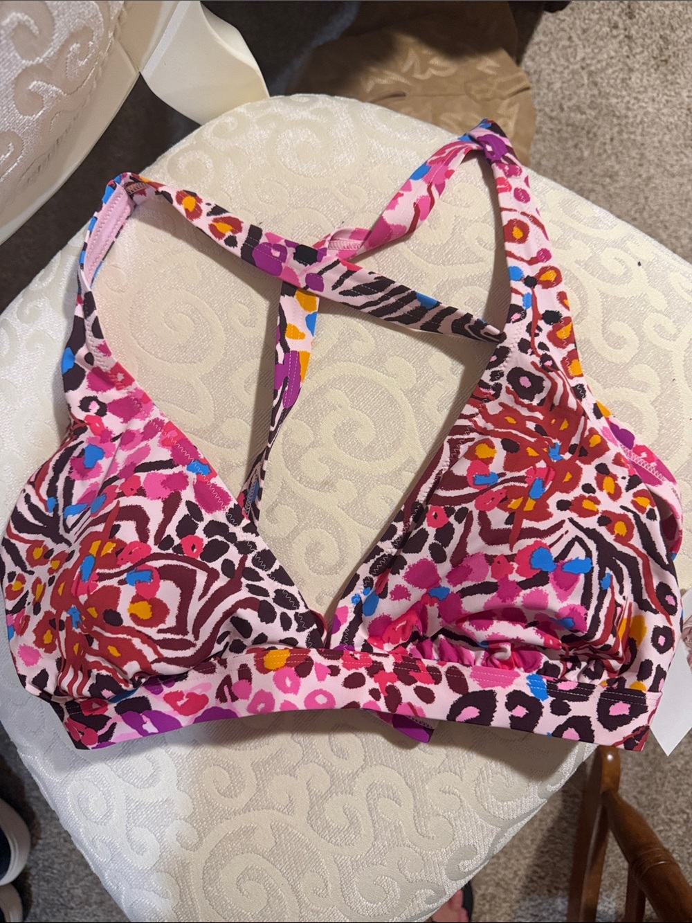 Jessica Simpson Pink Multi-Color Printed Triangle Bralette